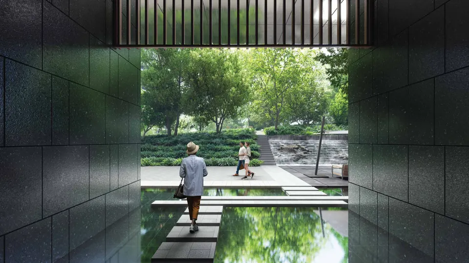 Stepping stones through the pilotis of The Forest Reserve B, artist's impression